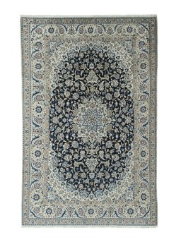 Full view of 2000s Nain rug from Iran / Persia, 336 × 217 cm in Blue tones