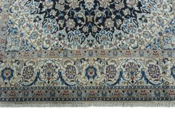 Full view of 2000s Nain rug from Iran / Persia, 336 × 217 cm in Blue tones