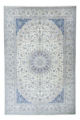 Full view of New Nain rug from Iran / Persia, 595 × 392 cm in Beige tones