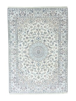 Full view of New Nain rug from Iran / Persia, 344 × 243 cm in Beige tones