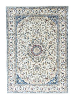 Full view of 2000s Nain rug from Iran / Persia, 360 × 253 cm in Beige tones