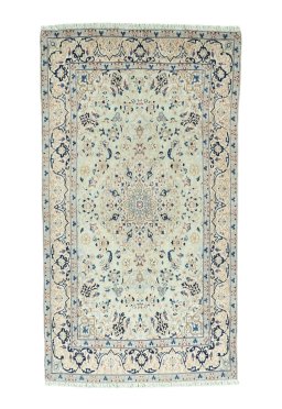 Full view of 2000s Nain rug from Iran / Persia, 220 × 123 cm in Green tones