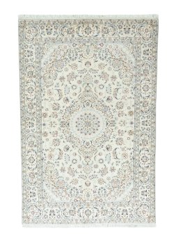 Full view of 2000s Nain rug from Iran / Persia, 236 × 158 cm in Beige tones