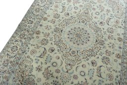 Backside of handmade 2000s Nain rug showing knot structure and weave density