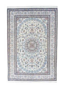 Full view of New Nain rug from Iran / Persia, 295 × 200 cm in Beige tones