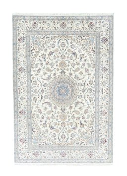 Full view of New Nain rug from Iran / Persia, 305 × 207 cm in Beige tones