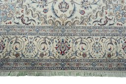Full view of New Nain rug from Iran / Persia, 305 × 207 cm in Beige tones