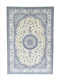 Full view of 2000s Nain rug from Iran / Persia, 293 × 200 cm in Beige tones