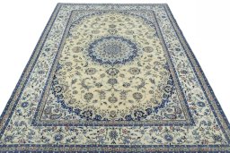Surface texture of 2000s Nain rug with natural Cork and intricate pattern