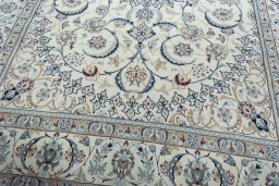 Close-up detail of New Nain rug from Iran / Persia showing Wool weave