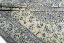 Close-up detail of 2000s Nain rug from Iran / Persia showing Wool weave