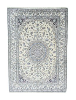 Full view of 2000s Nain rug from Iran / Persia, 345 × 245 cm in Beige tones