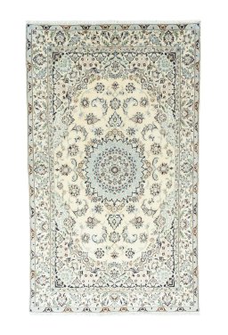 Full view of 2000s Nain rug from Iran / Persia, 257 × 152 cm in Beige tones