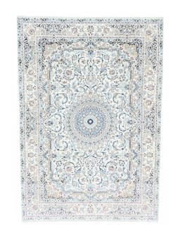Full view of 2000s Nain rug from Iran / Persia, 306 × 215 cm in Beige tones