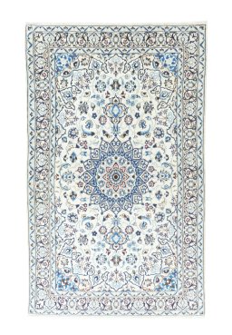 Full view of 2000s Nain rug from Iran / Persia, 206 × 127 cm in Beige tones