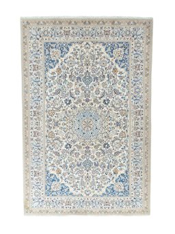 Full view of 2000s Nain rug from Iran / Persia, 287 × 190 cm in Beige tones