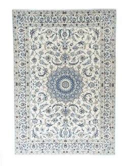 Full view of 2000s Nain rug from Iran / Persia, 347 × 245 cm in Beige tones