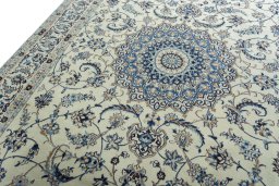 Backside of handmade 2000s Nain rug showing knot structure and weave density