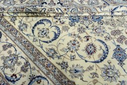 Close-up detail of New Nain rug from Iran / Persia showing Wool weave