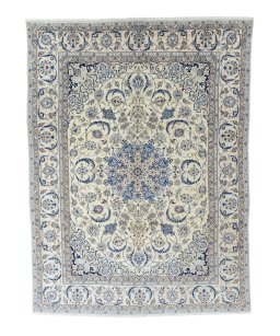 Full view of New Nain rug from Iran / Persia, 393 × 295 cm in Beige tones