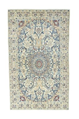 Full view of 2000s Nain rug from Iran / Persia, 215 × 130 cm in Beige tones