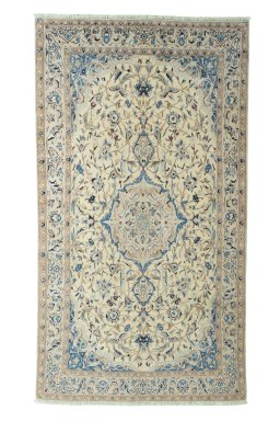 Full view of 2000s Nain rug from Iran / Persia, 300 × 165 cm in Beige tones