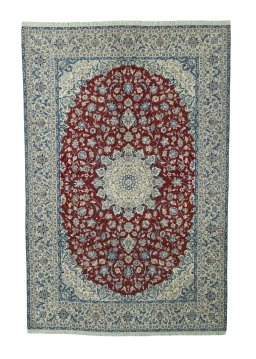 Full view of 2000s Nain rug from Iran / Persia, 395 × 262 cm in Red tones