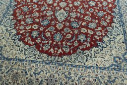 Close-up detail of 2000s Nain rug from Iran / Persia showing Wool weave