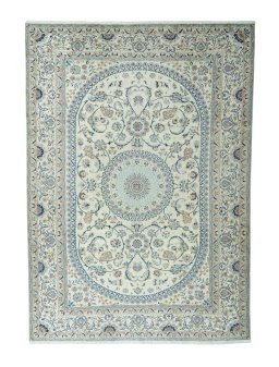 Full view of 2000s Nain rug from Iran / Persia, 345 × 245 cm in Beige tones