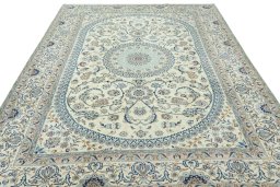 Surface texture of 2000s Nain rug with natural Wool and intricate pattern