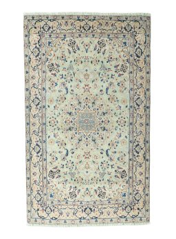 Full view of 2000s Nain rug from Iran / Persia, 208 × 125 cm in Green tones
