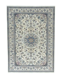 Full view of 2000s Nain rug from Iran / Persia, 364 × 265 cm in Beige tones