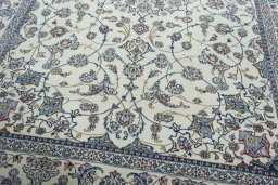 Full view of 2000s Nain rug from Iran / Persia, 364 × 265 cm in Beige tones