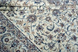 Close-up detail of 2000s Nain rug from Iran / Persia showing Wool weave