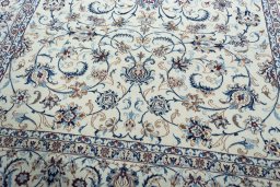 Close-up detail of 2000s Nain rug from Iran / Persia showing Wool weave