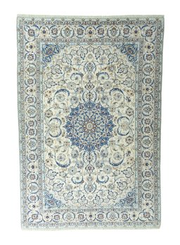 Full view of 2000s Nain rug from Iran / Persia, 365 × 251 cm in Beige tones