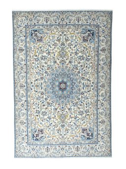 Full view of 2000s Nain rug from Iran / Persia, 298 × 200 cm in Beige tones