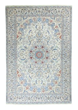Full view of 2000s Nain rug from Iran / Persia, 434 × 292 cm in Beige tones