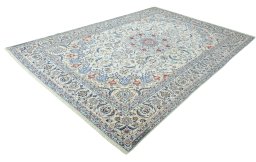 Corner detail of 2000s Nain rug showing border pattern and Wool pile