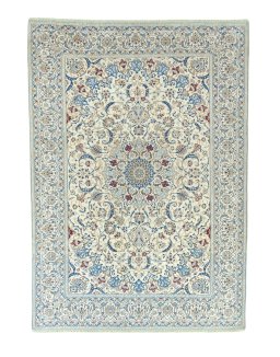 Full view of 2000s Nain rug from Iran / Persia, 415 × 296 cm in Beige tones