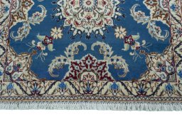 Close-up detail of 2000s Nain rug from Iran / Persia showing Wool weave