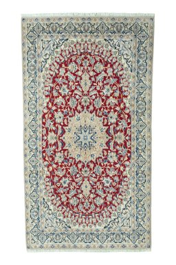 Full view of 2000s Nain rug from Iran / Persia, 221 × 122 cm in Red tones