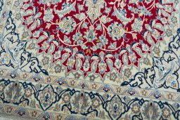 Close-up detail of 2000s Nain rug from Iran / Persia showing Wool weave