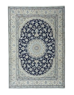 Full view of 2000s Nain rug from Iran / Persia, 355 × 247 cm in Blue tones