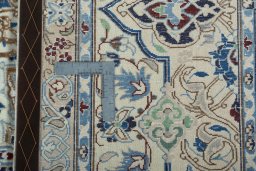 Backside of handmade 2000s Nain rug showing knot structure and weave density
