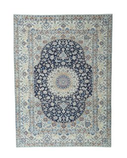 Full view of 2000s Nain rug from Iran / Persia, 344 × 254 cm in Blue tones