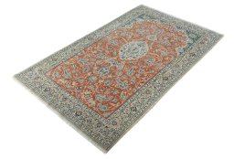 Corner detail of 1970s Nain rug showing border pattern and Cork pile