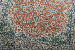 Close-up detail of 1970s Nain rug from Iran / Persia showing Cork weave
