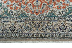 Full view of 1970s Nain rug from Iran / Persia, 205 × 125 cm in Yellow tones