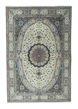 Full view of 2000s Nain rug from Iran / Persia, 369 × 253 cm in Beige tones